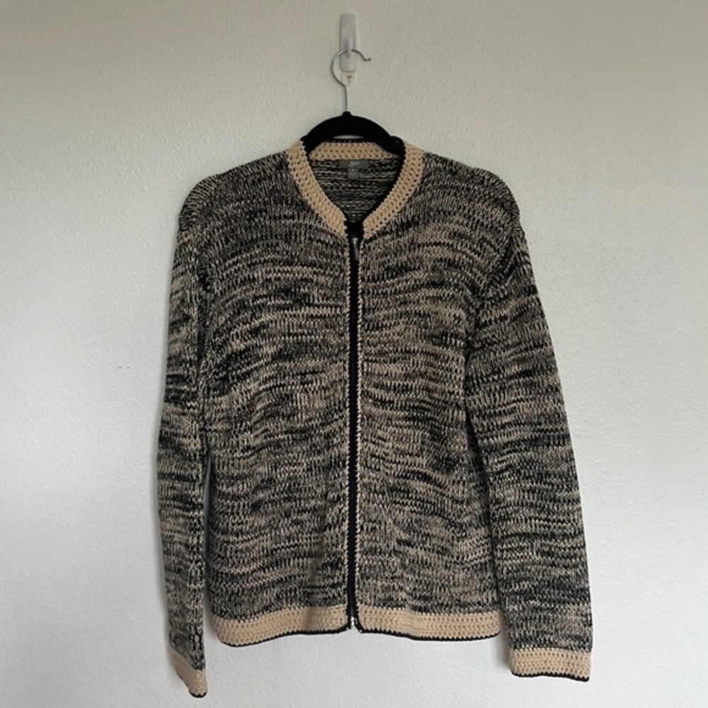 J. Jill knit zip up cardigan sweater size medium black and cream